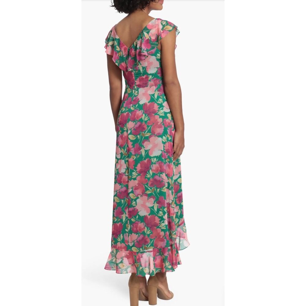 London Times Women's Ruffle Sleeve Watercolor Bloom Print Maxi Dress Size 16 - Picture 2 of 12